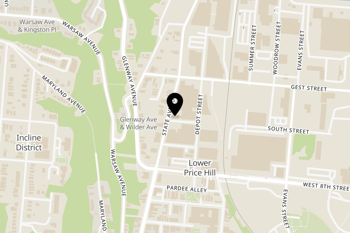 Map showing the location of The Frank: Neighborhood Deli and Grill on 2212 South St in Cincinnati